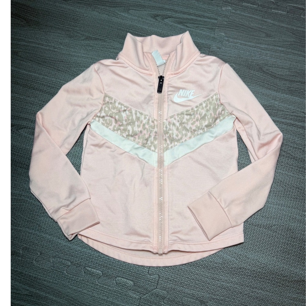 Nike Girls Pink Leopard Chevron Full Zip Track Jacket Size 4 XS